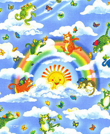 Leaping Leopards Play in Clouds Rising Sun 58"w
